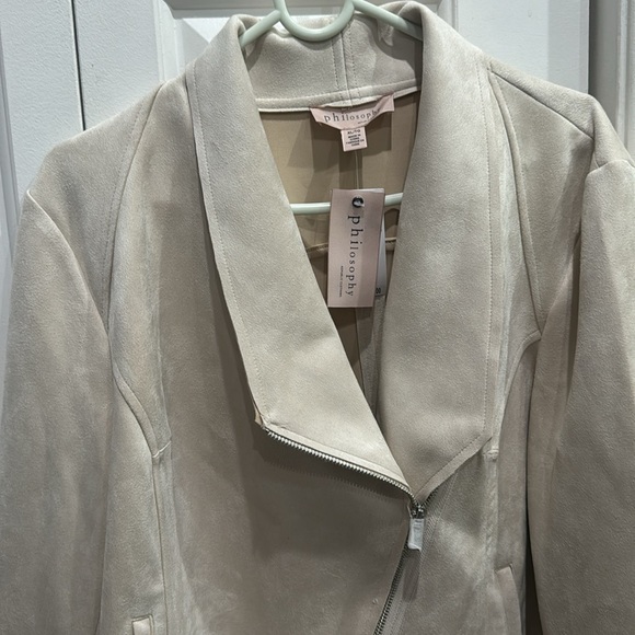 🤍Philosophy Women's Long Sleeve Faux Leather Zip Up Moto Jacket - Picture 4 of 9